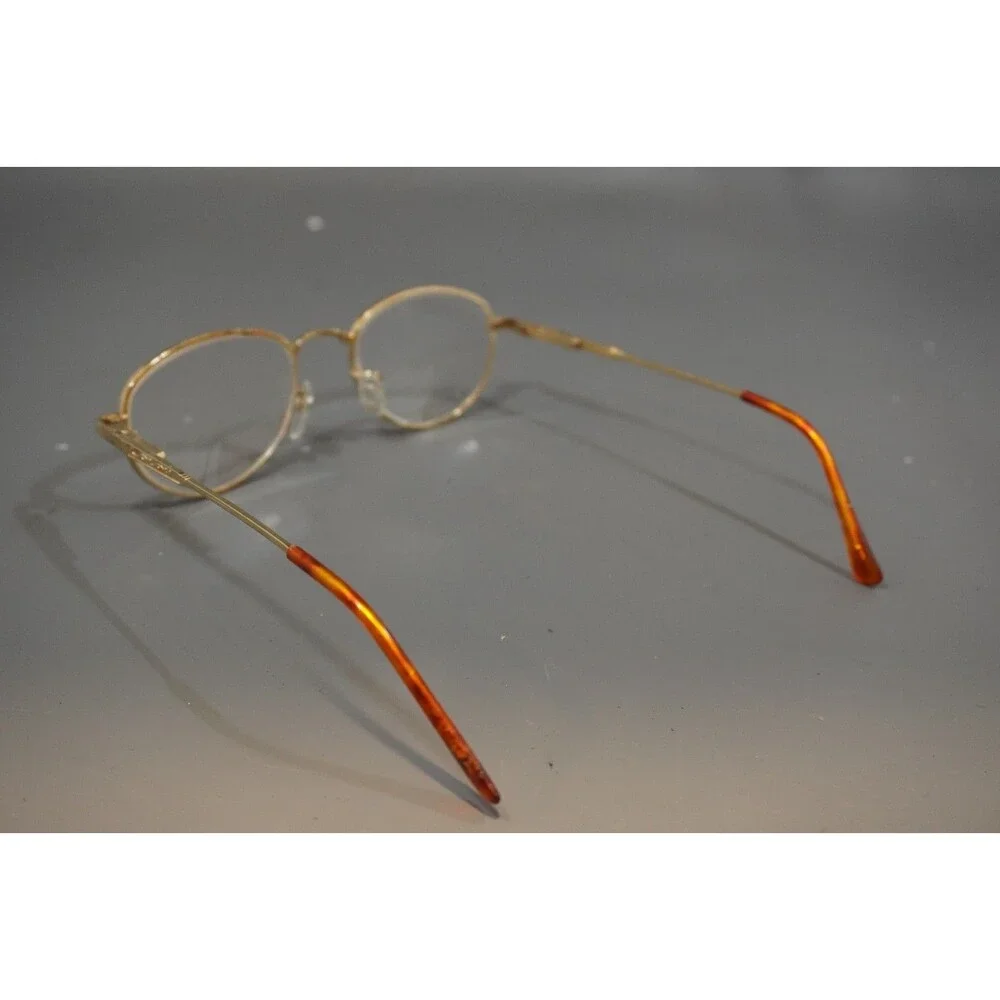 Vintage Gold Full Rim Eyeglass Frames Oval Textured Etched Temples Tortoise Tips